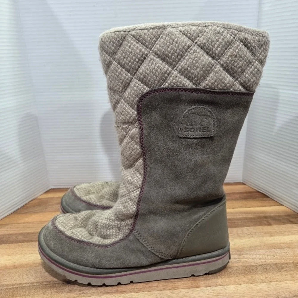 Sorel Newbie Tall Boots Womens 11 Quarry Grey Suede Quilted Fleece Winter NL2075